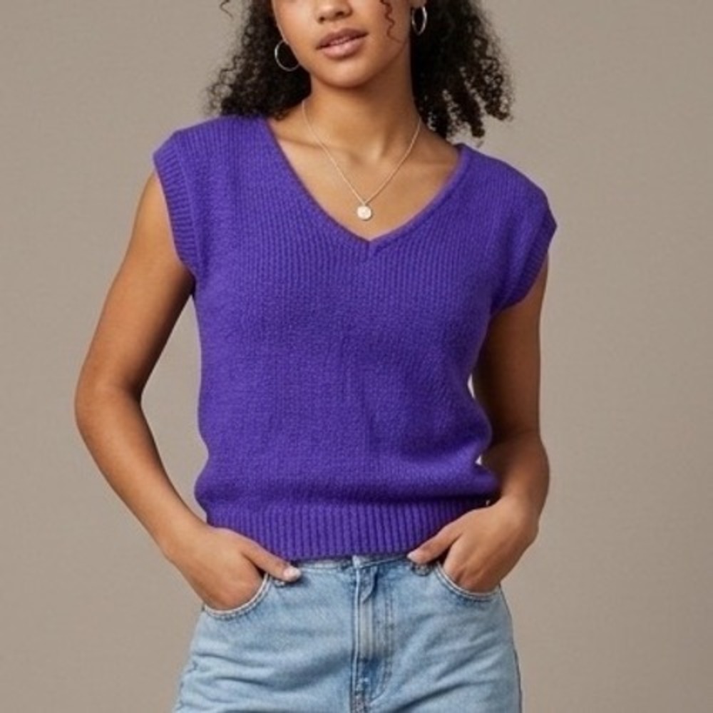 Vtg 90s Y2K‎ Purple Knit Top Sleeveless V Neck Sweater Vest XS Cottagecore Indie
